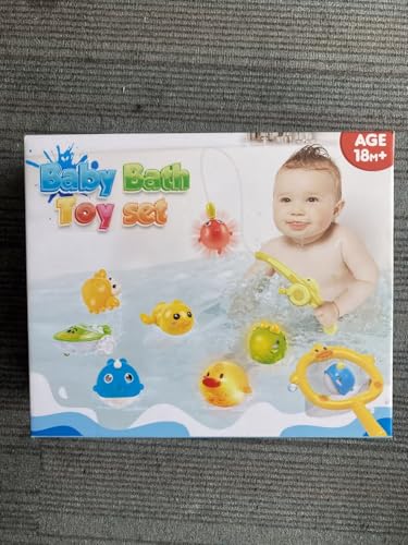 Badewannenspielzeug ab 3 Jahre | Magnetische Angel + Leuchtende Tierbälle & Aufzieh-Ente/Boot | Lernspielzeug für Motorik & Farben, Sicher & Robust (10 Teile) von Rhybor