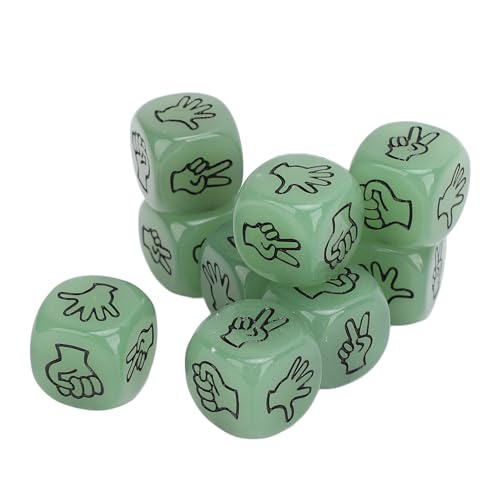 10pcs Finger Rateing Game Dice, Glühen Im Dunklen Finger Rätselraten Rock Scissors Paper Dice Set für Brettspiel, Würfelspiel, Mathematikspiel, Bildungsspiel (Green) von RiToEasysports