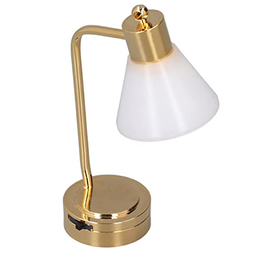 Puppenhaus-Mini-Tischlampe, LED-Licht, Weiße Lampe mit Goldenem Sockel für Puppenhausmöbel von RiToEasysports