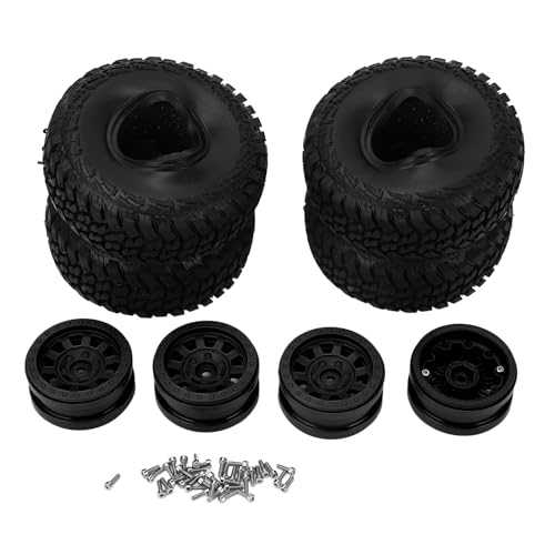 RiToEasysports 1/10 RC Auto Reifen, 4PCS Gummi Reifen Kunststoff Radnaben Upgrade Leistung mit aus Gezeichneter Traktion und Haltbarkeit Geeignet für 1/10 RC Crawler (Black) von RiToEasysports