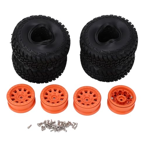 RiToEasysports 1/10 RC Auto Reifen, 4PCS Gummi Reifen Kunststoff Radnaben Upgrade Leistung mit aus Gezeichneter Traktion und Haltbarkeit Geeignet für 1/10 RC Crawler (ORANGE) von RiToEasysports