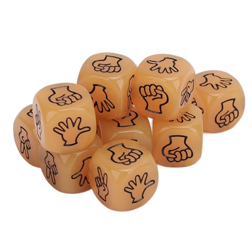 RiToEasysports 10pcs Finger Rateing Game Dice, Glühen Im Dunklen Finger Rätselraten Rock Scissors Paper Dice Set für Brettspiel, Würfelspiel, Mathematikspiel, Bildungsspiel (Yellow) von RiToEasysports