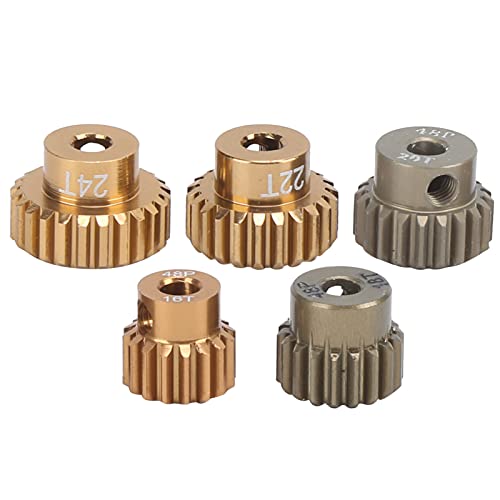 RiToEasysports 5Pcs 48P 16T-24T Aluminiumlegierung RC Auto Motor Ritzel Ersatzteile RC Auto Upgrade Teile für 1/10 RC Auto Zubehör Für Modellautos Modellspielzeug von RiToEasysports