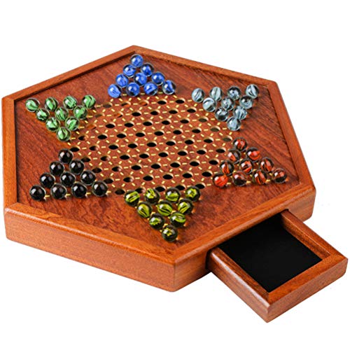 Chinesisches Dame-Spielset, Chinesisches Dame-Brettspielset aus Holz mit Murmeln-Aufbewahrungsschublade (Wie gezeigt) von RiToEasysports