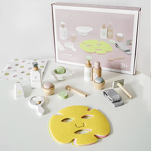 RiToEasysports Holz-Make-up-Spielzeug-Set, Mädchen-Salon-Set, Holz-Rollenspiel-Make-up-Set mit Maske, Haarband, Schaber, Spiegel, Lotion, Augenbrauenschneider für Mädchen von RiToEasysports