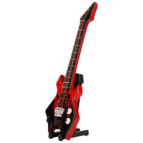 RiToEasysports Miniatur-Bassmodell, Simulation eines Mini-E-Gitarrenmodells mit Vollständigen Details. Handgefertigter Mini-E-Bass, Sammlung Klassischer Dekorativer Instrumente für das (Rot von RiToEasysports