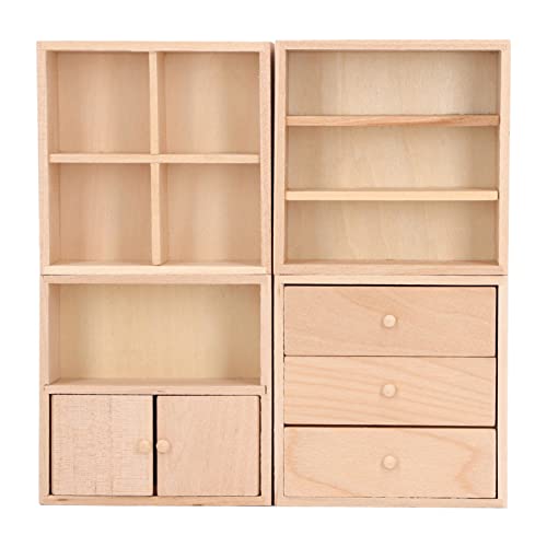 RiToEasysports Puppenhaus-Schrank, 4-teilig, 1/12 Puppenhaus-Schrank-Set, Vielseitig Einsetzbar, Lebensechter Miniaturschrank, Schlichtes Design, Hölzerner Puppenhaus-Möbelschrank, Geeignet für von RiToEasysports