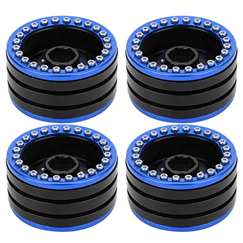 RiToEasysports RC Beadlock-Rad, 4PCS 1,9-Zoll-Fernbedienungsauto Beadlock-Felge Aluminiumlegierung RC-Felgensatz Passend für SCX10 90046 D90 1/10 RC-Auto (Schwarz Blau) von RiToEasysports