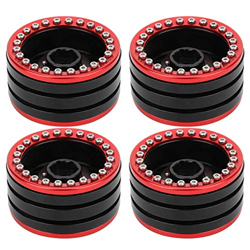 RiToEasysports RC Beadlock-Rad, 4PCS 1,9-Zoll-Fernbedienungsauto Beadlock-Felge Aluminiumlegierung RC-Felgensatz Passend für SCX10 90046 D90 1/10 RC-Auto (Schwarz Rot #11) von RiToEasysports