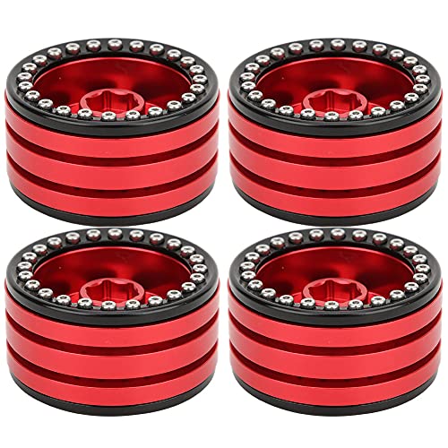 RiToEasysports RC Beadlock-Rad, 4PCS 1,9-Zoll-Fernbedienungsauto Beadlock-Felge Aluminiumlegierung RC-Felgensatz Passend für SCX10 90046 D90 1/10 RC-Auto (Schwarz Rot #15) von RiToEasysports