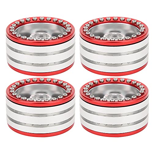 RiToEasysports RC Beadlock-Rad, 4PCS 1,9-Zoll-Fernbedienungsauto Beadlock-Felge Aluminiumlegierung RC-Felgensatz Passend für SCX10 90046 D90 1/10 RC-Auto (rot Silber) von RiToEasysports