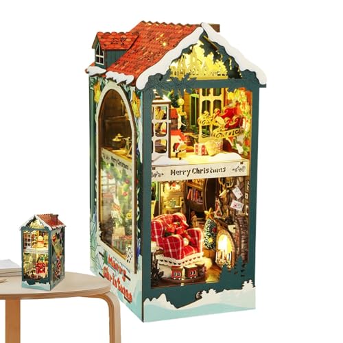 Christmas House Book Nook, 3D Wooden Puzzle Bookend, Miniature House Kit, Christmas Decorations for Family, Holiday Craft Kit 7.28x5.12x10.83 inches for Family and Friends von Riaisttd