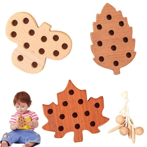 Riaisttd Lacing Puzzle Toy, Set of 3 Threading Activity Puzzles, Wooden Shape Lacing Toys, Educational Threading Activity, Fine Motor Skills Puzzle, Kids Lacing Puzzle Set, Threading Toy for von Riaisttd