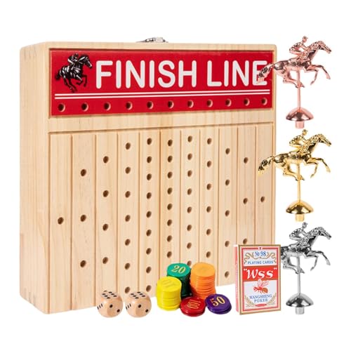 Logisches Denk-Herausforderungsspielzeug, Pferde-Würfelkartenspiel, interaktives Familienspiel, interaktives Familien-Brettspiel, Holz-Rennspiel, lustiges Pferderennspiel, 29,3 x 7,2 x 26,3 cm für von Riaisttd