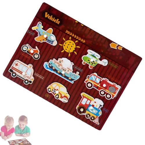 Peg Puzzle with Sound, Wooden Animals and Vehicles Cartoon Toy for Kids, Engaging Parent-Child Puzzle to Enhance Hand-Eye Coordination for Bedroom and Nursery School von Riaisttd