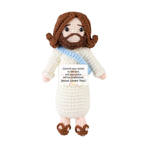 Positive Jesus Doll, Handmade Religious Emotional Crochet Doll with Positive Card, Inspirational Knitting Doll for Christmas, Birthday Parties, Stocking Stuffers, Religious Gift for Kids and Adults von Riaisttd