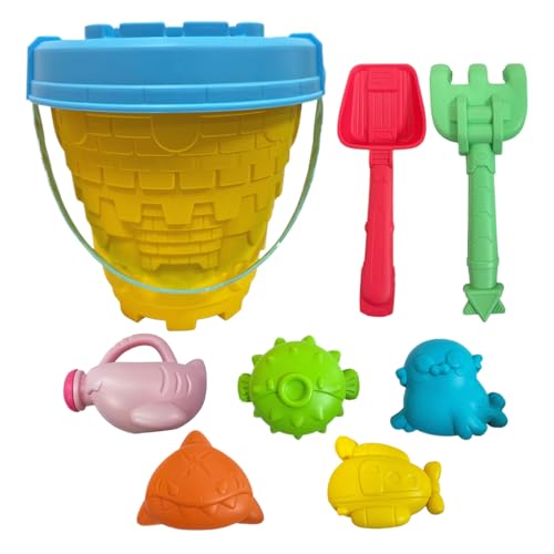 Riaisttd Beach Toy Set, 8-Piece Interactive Cartoon Playset, Sand Castle Toys with Bucket, Watering Can, Shovel, Rake, Molds, Fun Outdoor Play 8.27x9.06x8.66 inches for Kids and Boys von Riaisttd