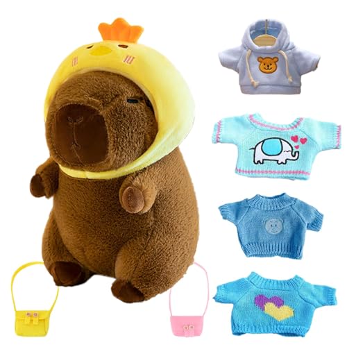 Riaisttd Capybara Plush Toy with Clothes, Capybara Plushie Stuffed Animal with Fall and Winter Style Dress-Up, Capybara Plushie Dolls with 4 Clothes & Accessories for Kids and Collectors von Riaisttd