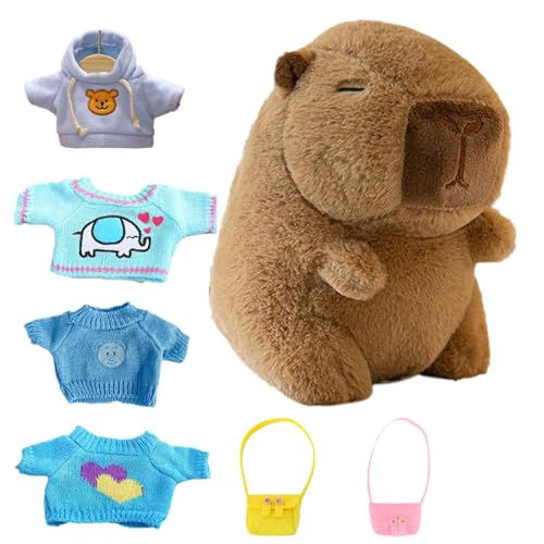 Riaisttd Capybara Plush Toy with Clothes, Capybara Plushie Stuffed Animal with Fall and Winter Style Dress-Up, Capybara Plushie Dolls with 4 Clothes & Accessories for Kids and Collectors von Riaisttd