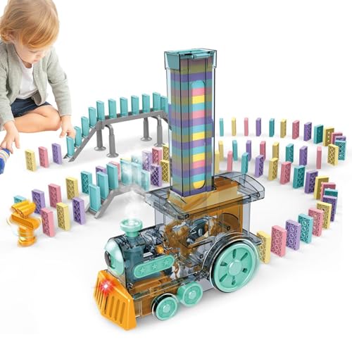 Riaisttd Domino Train Toy, Electric Train Domino Toy, Electric Domino Train Toy, Portable Domino Stacking Game, STEM Learning Toy with Lights and Sound, Perfect Holiday and Birthday Gift for von Riaisttd