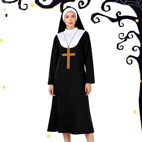 Riaisttd Nonnenkostüm Frauen | Kreuz Anhänger Halskette Kopfschmuck Outfit,Nonnen Outfit Kleiderset - für Damen Erwachsene Halloween Party Kirchliche Weihnachtsfest Religiöses Festival Fotostudio Riaisttd Nonnenkostüm Frauen | Kreuz Anhänger Halskette Kopfschmuck Outfit,Nonnen Outfit Kleiderset - für Damen Erwachsene Halloween Party Kirchliche Weihnachtsfest Religiöses Festival Fotostudio von Riaisttd