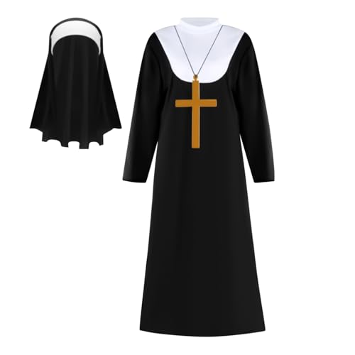 Riaisttd Nonnenkostüm Frauen | Kreuzanhänger Halskette mit Kopfschmück Kostüm,Nonnen Outfit Kleiderset | für Damen Erwachsene Halloween Party Kirchliche Weihnachtsfest Religiöses Festival Fotostudio Riaisttd Nonnenkostüm Frauen | Kreuzanhänger Halskette mit Kopfschmück Kostüm,Nonnen Outfit Kleiderset | für Damen Erwachsene Halloween Party Kirchliche Weihnachtsfest Religiöses Festival Fotostudio von Riaisttd