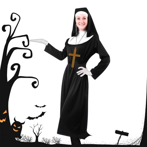 Riaisttd Nonnenkostüm | Kreuz Anhänger Halskette Kopfschmuck Kleidung - Rollenspiel Kopfschmuck Set,für Damen Erwachsene Halloween Party Kirchliche Weihnachtsfest Religiöses Festival Fotostudio Riaisttd Nonnenkostüm | Kreuz Anhänger Halskette Kopfschmuck Kleidung - Rollenspiel Kopfschmuck Set,für Damen Erwachsene Halloween Party Kirchliche Weihnachtsfest Religiöses Festival Fotostudio von Riaisttd