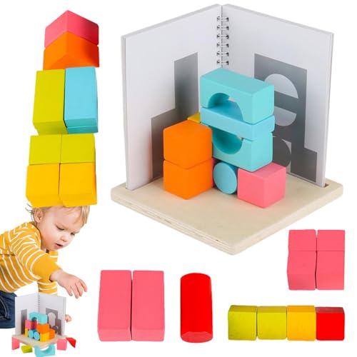 Riaisttd Wooden Building Block, Spatial Projection Shapes, Educational Geometric Bricks, 5.91x5.91x6.1 Inches Learning Activity, Ideal for Home, Kindergarten and Cognitive Development von Riaisttd