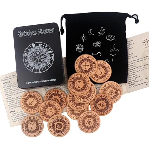 Rune Stone Collection, 14 Stücke hölzerne Wahrsagerei Symbole für spirituelle Praxis, handgefertigte Gusssteine mit Beutel, für Meditation Dream Learning Adventure Travel Ritual Use Rune Stone Collection, 14 Stücke hölzerne Wahrsagerei Symbole für spirituelle Praxis, handgefertigte Gusssteine mit Beutel, für Meditation Dream Learning Adventure Travel Ritual Use von Riaisttd