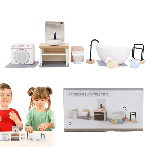 Wooden Doll Furniture Set, Miniature Furniture for Pretend Play, Tiny Kitchen, Living Room, Bedroom Furniture for Kids, Toddler Boys and Girls 3+, Simulation Furniture Set for Creative Play von Riaisttd