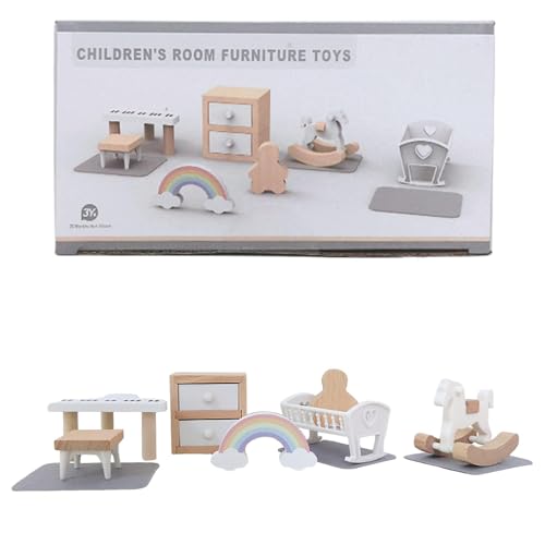 Wooden Doll Furniture Set, Miniature Furniture for Pretend Play, Tiny Kitchen, Living Room, Bedroom Furniture for Kids, Toddler Boys and Girls 3+, Simulation Furniture Set for Creative Play von Riaisttd