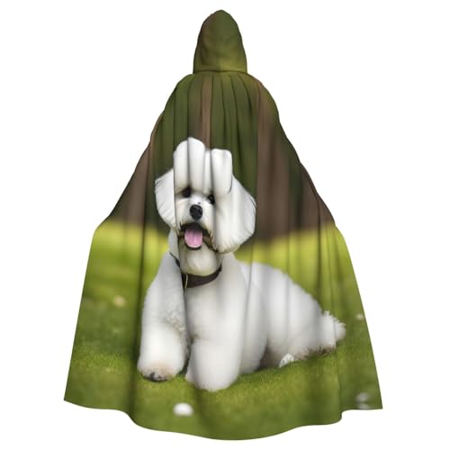 Süßer Bichon Frisé-Hunde-Aufdruck, Erwachsenen-Kapuzenumhang, Halloween, Weihnachten, Umhang, Robe, Party, Cosplay-Kostüme von Rich&Rabbit