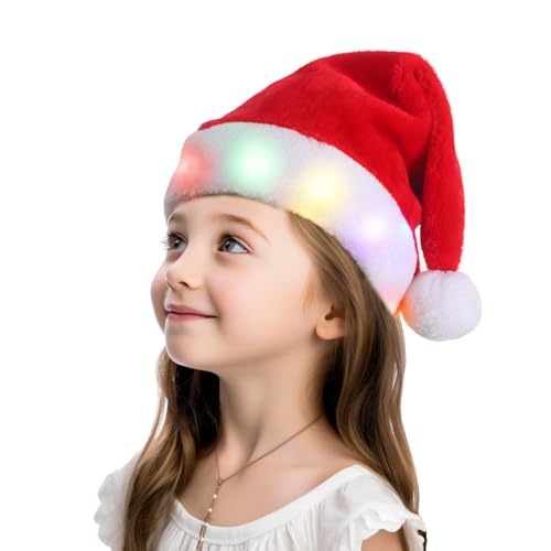 RichDeer Nikolausmütze Weihnachtsmütze LED Kinder, Santa Weihnachtsmann Weihnachtsmütze, Kuschelweich Plüsch Weihnachtsmützen Herren Damen, Weihnachtshut für Neujahr Festliche Weihnachtsfeier von RichDeer