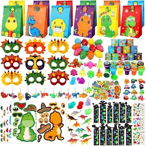 RichSmile 230 StückDinosaurier Party Mitgebsel Kindergeburtstag Gastgeschenke Geschenk, Dino Party Dinosaurier Stempel Kinder Tattoos Schnapparmband Geschenktüten Kinder Dino Deko kindergeburtstag von RichSmile