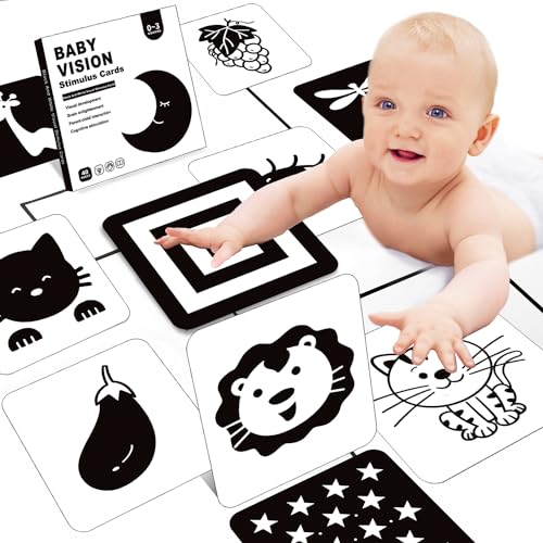 Richgv Baby Spielzeug 0 3 6 Monate, Kontrastbuch Baby Erstausstattung Neugeborene, Schwarz Weiß Hohe Kontrastkarten, Visual Stimulus Flashcard Lernkarten Kleinkinder Spielzeug Geschenk(20 Stücke) von Richgv