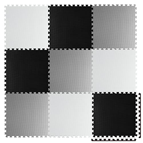 RICOKIDS Kinderspielteppich Puzzlematte Spielzeug Kälteschutz Abwaschbar Spielmatte Spielteppich Matte Schaumstoffmatte Kinderteppich Gummimatte Weiß Schwarz Grau 60x60cm 9 Stück von Ricokids