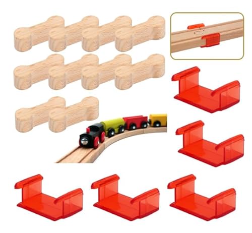 10 Stück Holzeisenbahn Schienen,Universal Holz Eisenbahnen Zubehör,Verbindungsstück Holzeisenbahn,Zuggleisverbinder,Holzbahnverbinder Kompatibel mit Brio Thomas Melissa UVM mit Roter Halter von Rienan