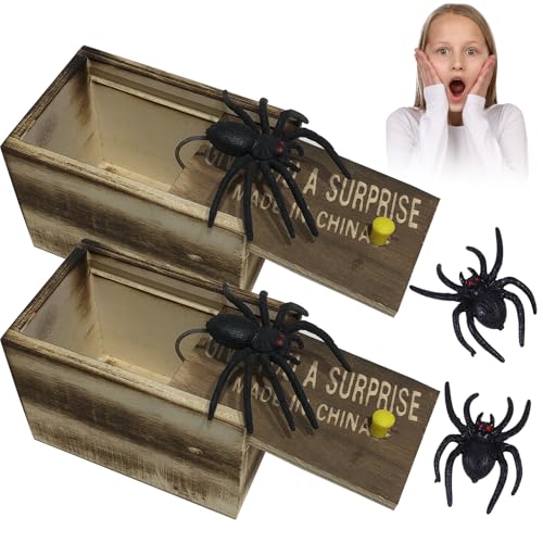 2 Stück Spinne in der Box, Spider Prank Box, Spinnenbox Scherzartikel, Scary Spider Prank Box,Kommt mit 2 Spinnen,Einfach zu Bedienen,Überraschungsstreich,Geeignet für Halloween- Oder Aprilscherze von Rienan