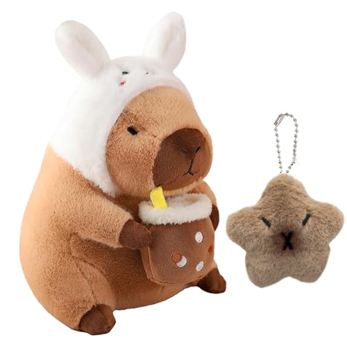 Capybara Kuscheltier 30 cm Capybara Plüschtier,Wasserschwein-Kuscheltier Braunes Super Weiches Capybara Plüsch toy Geeignet als Heimdekoration,Kindergeschenk(Hasenohren,mit schlüsselanhänger*1) von Rienan