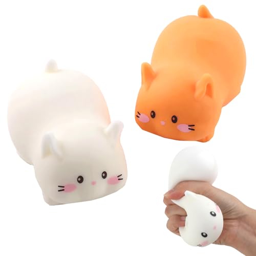 Fufu Squishy,2 Stück Niedliche Weiße Katze Stressball,Stressball Katze,Squishy Katze,Quetschtiere Anti Stress Entspannungsartikel für Kinder und Erwachsene Partygeschenke (Weiß,Orange) von Rienan