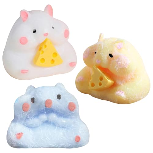 Fufu Squishy 3 PCS Hamster Squishy Hamster Squeeze Toy Hamster Squishy Fidget Spielzeug Cartoon-Hamster Squeeze Toy Sinnesspielzeug Käsespielzeug Quetschhamster Geeignet für Kinder und Erwachsene von Rienan