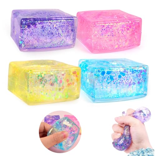 Nee Doh Nice Cube 4 PCS ,Nice Cube Stressbälle,Squishys Squeeze Ball,Nee Doh Cube Squeeze Toy,Stressballs für Kinder und Erwachsene,Angst- und Stressabbau-Würfe (Color Random) von Rienan