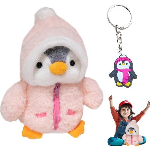 Penguin Plush 25cm Kuscheltier Pinguin Plüsch Pinguin Pinguin Kuscheltier mit Schlüsselanhänger Süßes Kuscheltier Plüsch Pinguin Trägt Rosa Kleidung, für Mädchen und Jungen (Rosa). von Rienan