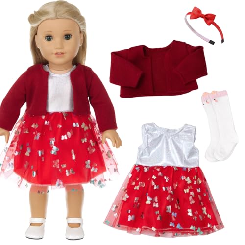 Puppenkleidung,Kleidung Outfits für Baby Puppen Baby Born Kleid Kompatibel mit Baby Born 35-43cm,Baby Born Weihnachten Set Roter Mantel, Schmetterlingsrock,Puppenkleidung Winter von Rienan