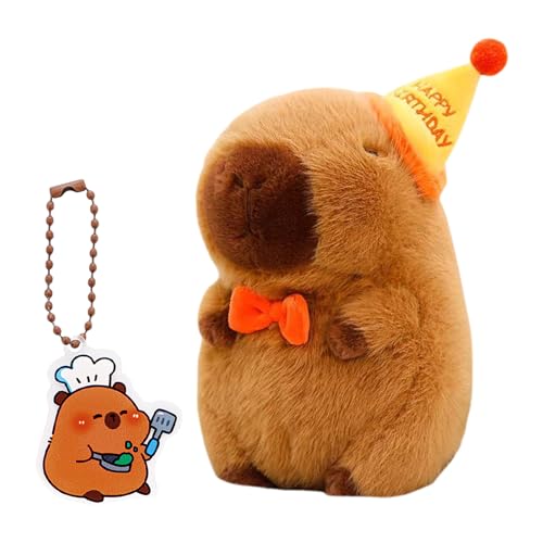 Rienan Capybara Kuscheltier Wasserschwein Kuscheltier Geburtstagshut Squishmallow Capybara, mit 1 Schlüsselanhänger geeignet für Heimdekoration Kinderbegleitung Geschenk für Kinder. von Rienan