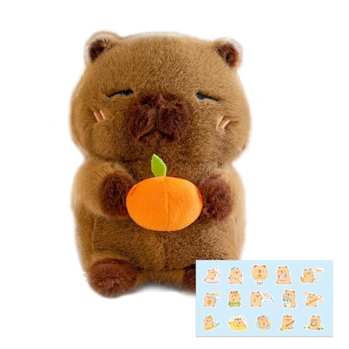 Rienan Capybara Plüschtier,Capybara Kuscheltier Wasserschwein Kuscheltier, Capybara Kinder Capybara Plush Toy mit Aufkleber Deko für Wohnzimmer & Schlafzimmer Geburtstag Weihnachten von Rienan