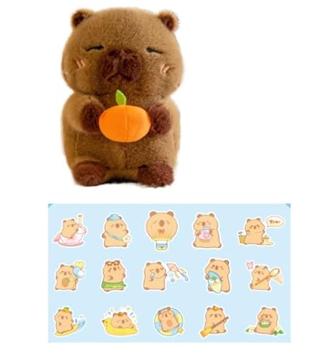 Rienan Capybara Plüschtier,Capybara Kuscheltier Wasserschwein Kuscheltier, Capybara Kinder Capybara Plush Toy mit Aufkleber Deko für Wohnzimmer & Schlafzimmer Geburtstag Weihnachten von Rienan