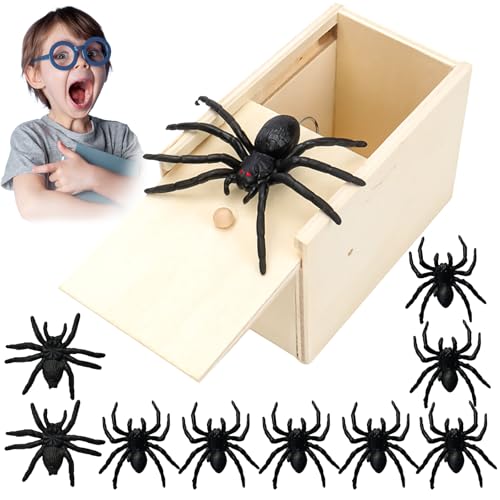 Rienan Spinne in Der Box,Spider Prank Box,Spider Prank Toy für Kinder & Erwachsene,Box mit Spinne mit 7 Realistische Spinne,Lustige überraschung,Party Favors von Rienan