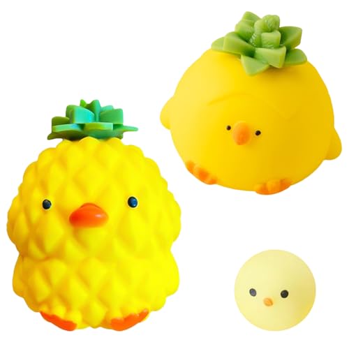 Squishy Quetsch Spielzeug 3 PCS Ananas Stressbälle Ananas-Sinnes-Spielzeug Niedliche Enten-Squishy-Fidget-Spielzeuge Obst-Stressball Ideal für Kinder und Erwachsene als Partygeschenk von Rienan