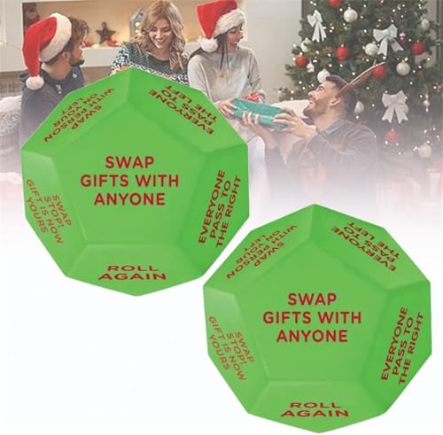 Santa Swap Gift Exchange Dice,New Exchange Dice Game,Christmas Party Gift Exchange Dice Game,12 Sides 3 * 3 * 3in High-Density Food-Grade Pu Material Food Dice,Christmas Party Games for Group (2 Pcs) von Rietoiu